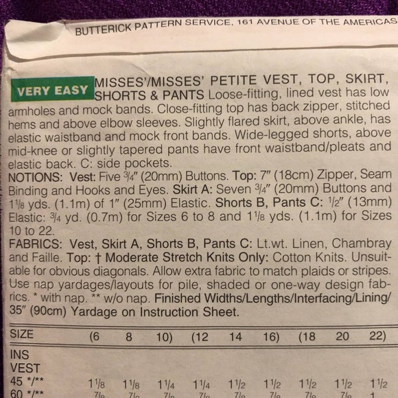 Butterick 4505 skirt vest pants pattern - Picture 4 of 7